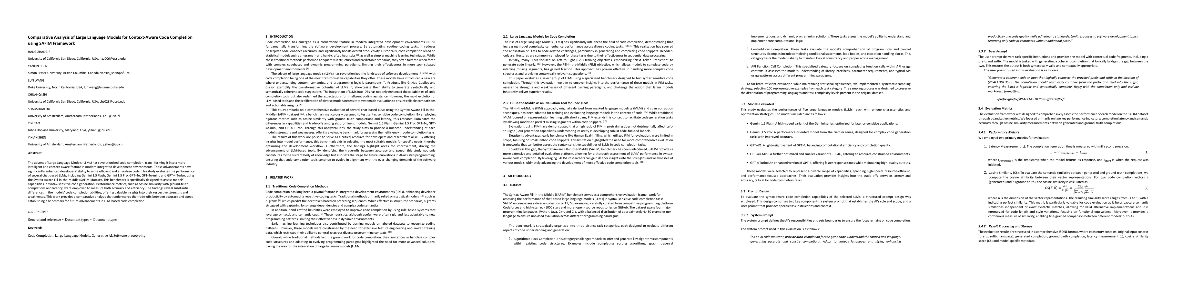 Thumbnail for Comparative Analysis of Large Language Models for Context-Aware Code
  Completion using SAFIM Framework