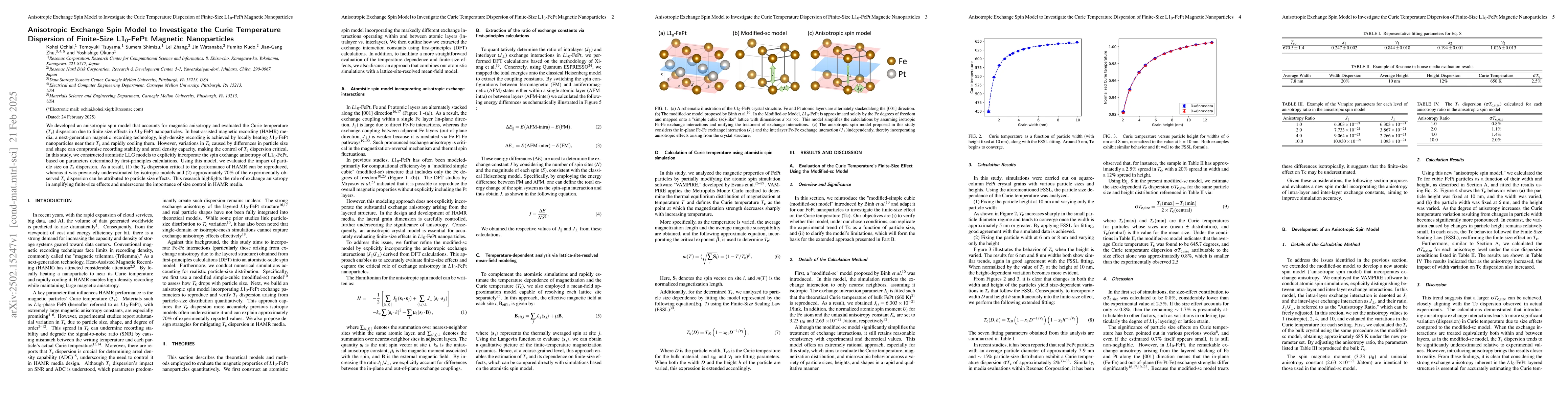 Thumbnail for Anisotropic Exchange Spin Model to Investigate the Curie Temperature
  Dispersion of Finite-Size L10-FePt Magnetic Nanoparticles