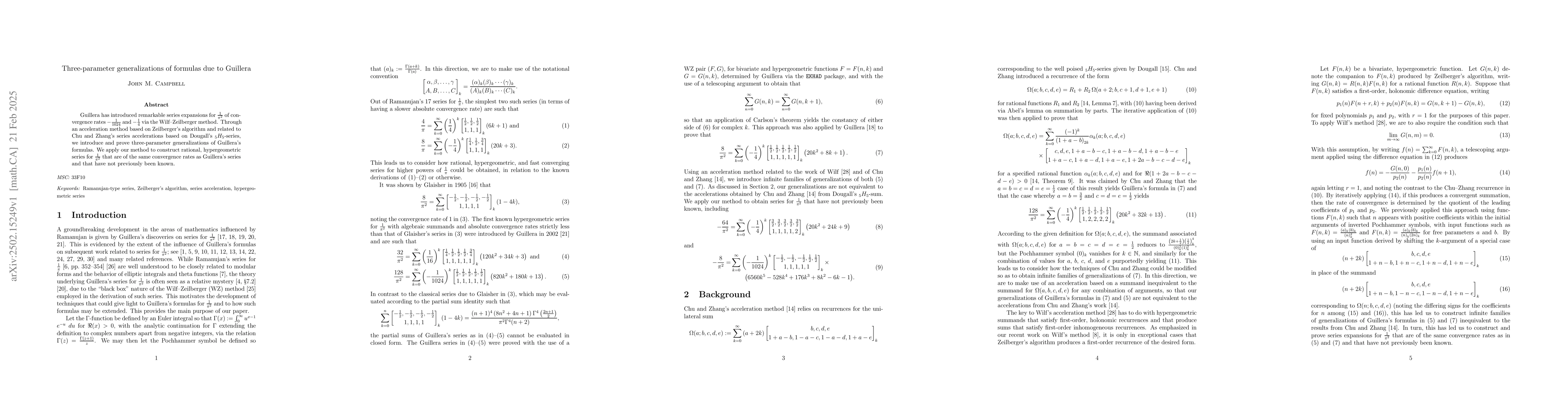 Thumbnail for Three-parameter generalizations of formulas due to Guillera