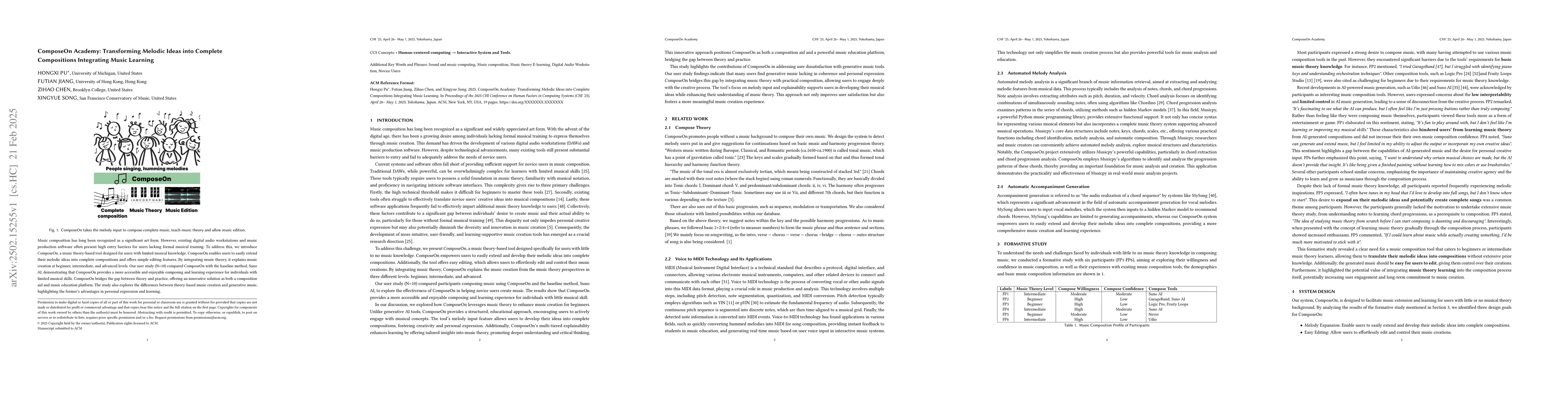 Thumbnail for ComposeOn Academy: Transforming Melodic Ideas into Complete Compositions
  Integrating Music Learning