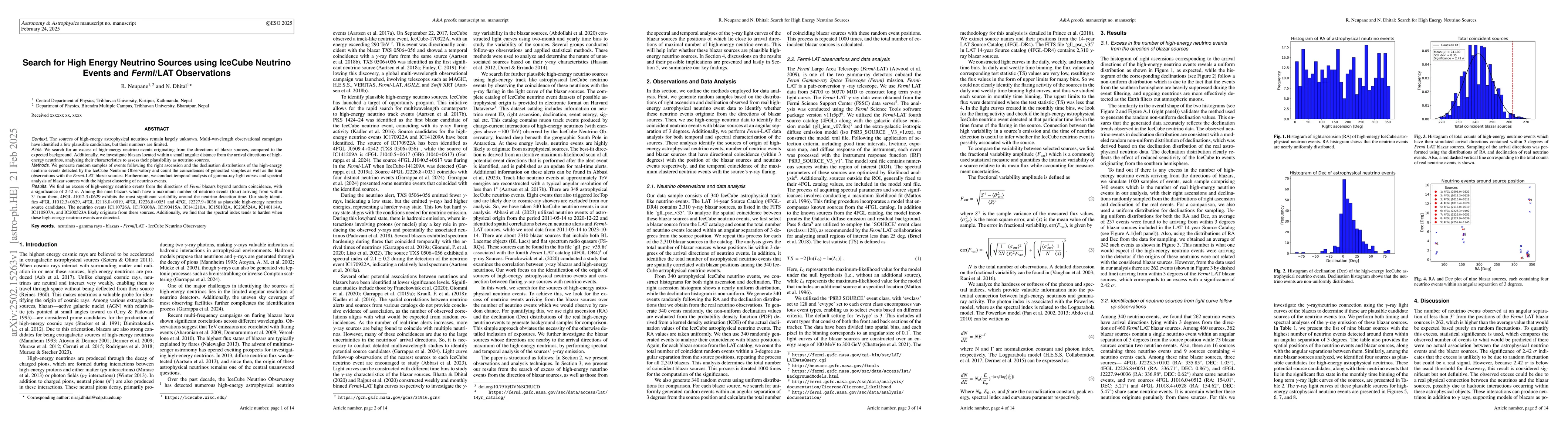 Thumbnail for Search for High Energy Neutrino Sources using IceCube Neutrino Events
  and \textit{Fermi}/LAT Observations