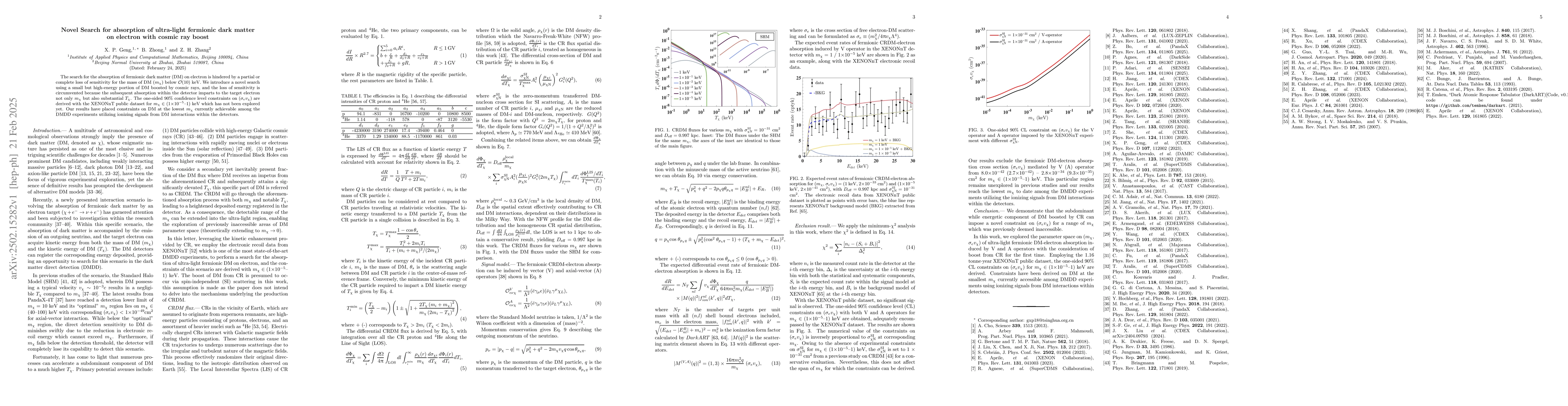 Thumbnail for Novel Search for absorption of ultra-light fermionic dark matter on
  electron with cosmic ray boost