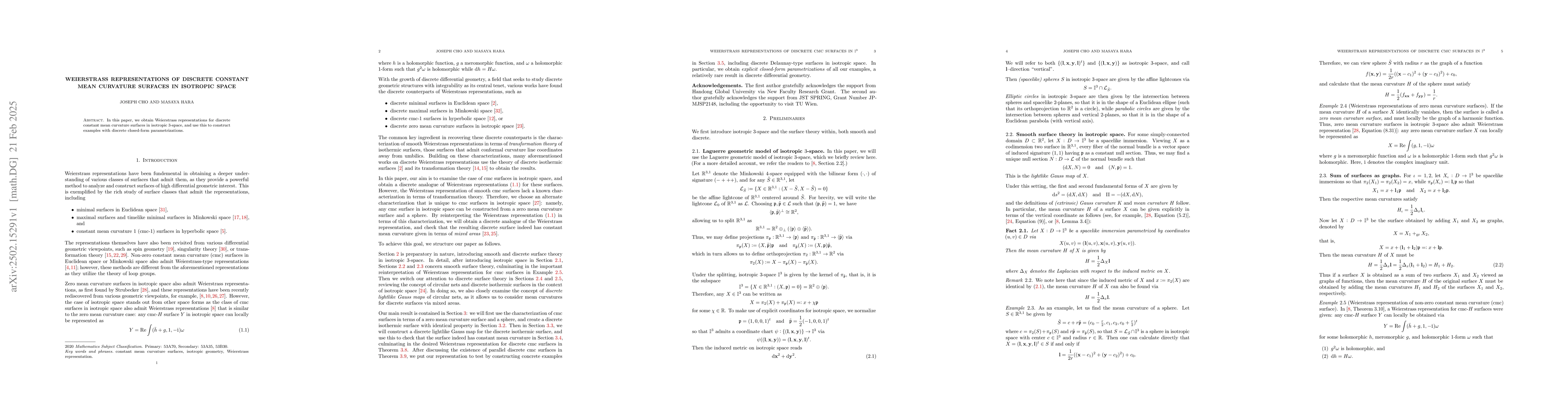 Thumbnail for Weierstrass representations of discrete constant mean curvature surfaces
  in isotropic space