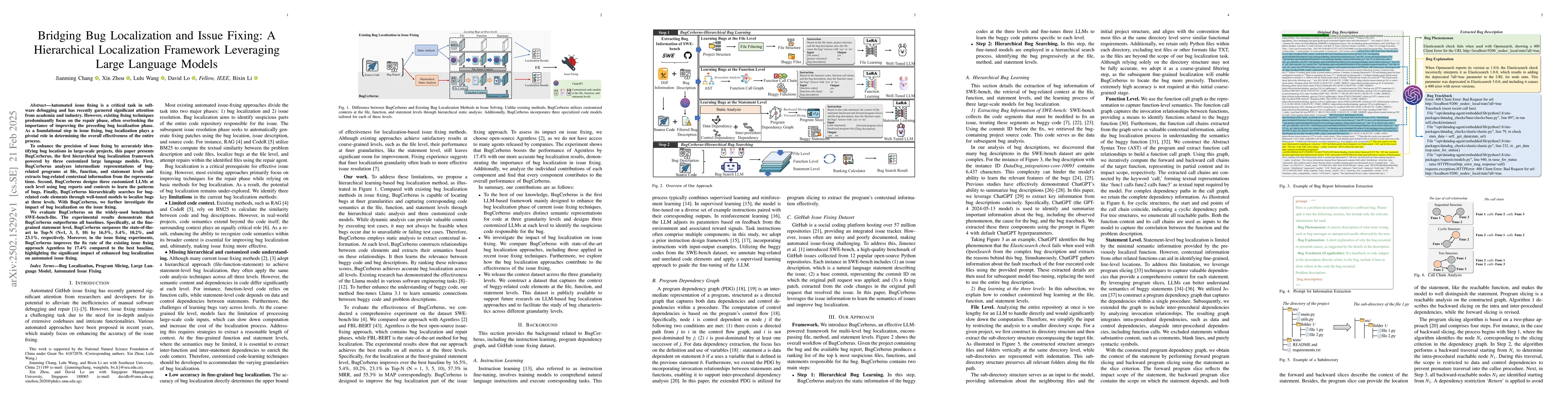 Thumbnail for Bridging Bug Localization and Issue Fixing: A Hierarchical Localization
  Framework Leveraging Large Language Models