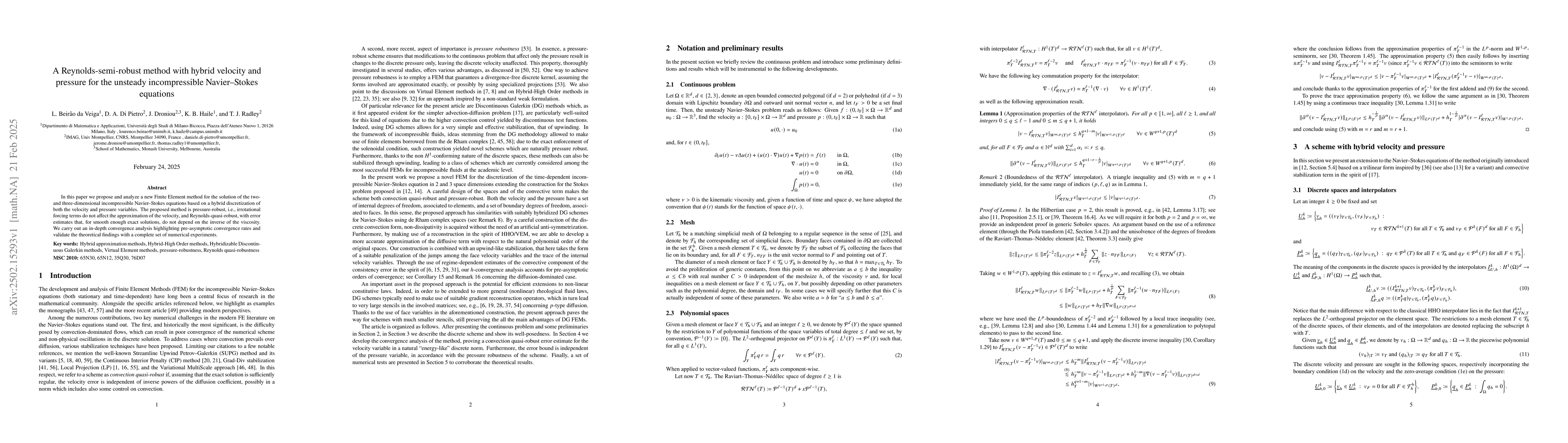 Thumbnail for A Reynolds-semi-robust method with hybrid velocity and pressure for the
  unsteady incompressible Navier--Stokes equations