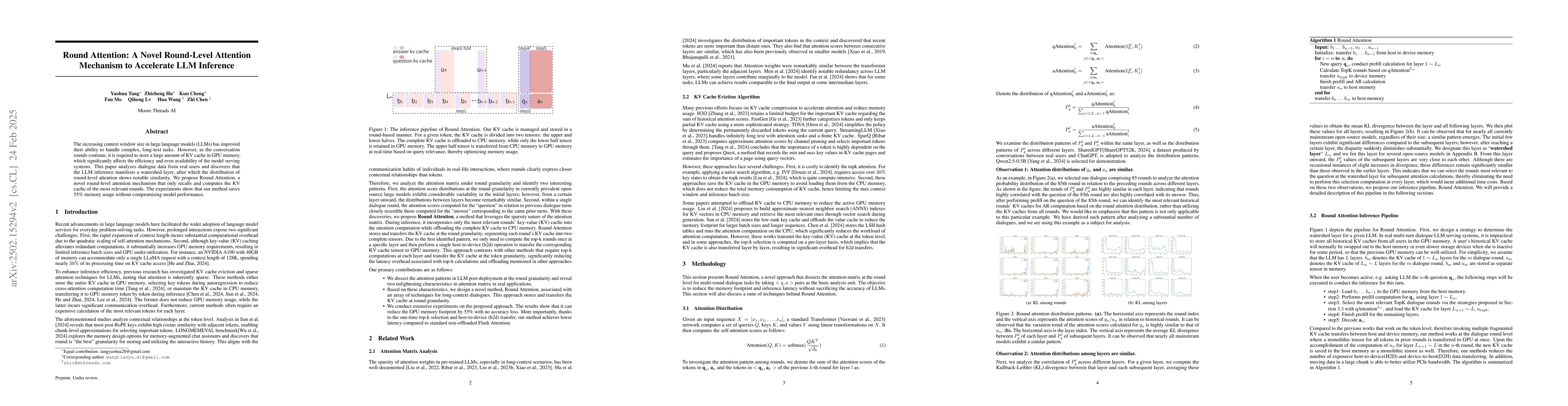 Thumbnail for Round Attention: A Novel Round-Level Attention Mechanism to Accelerate
  LLM Inference