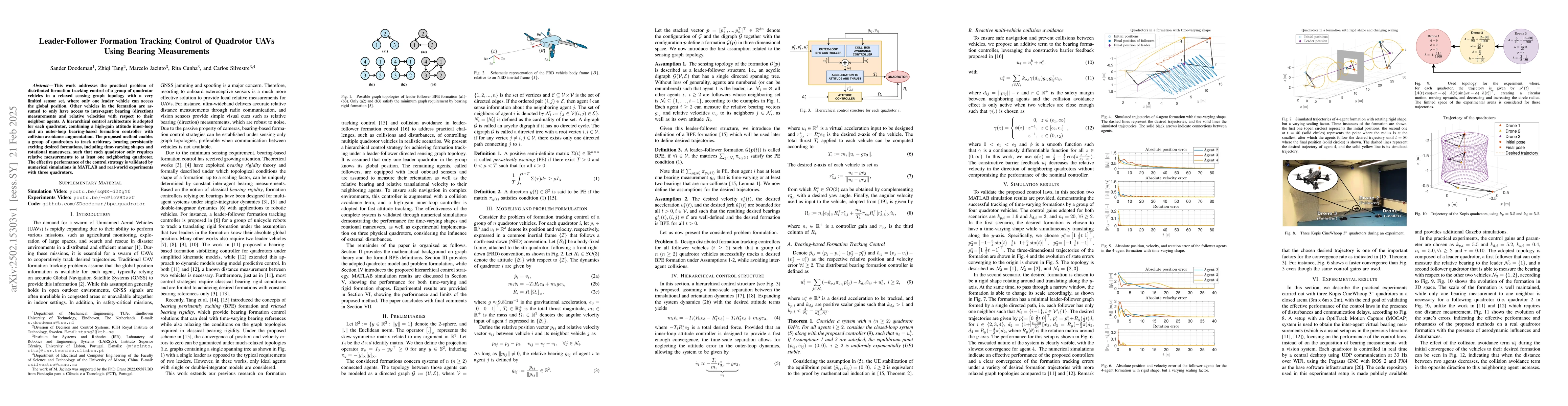 Thumbnail for Leader-Follower Formation Tracking Control of Quadrotor UAVs Using
  Bearing Measurements