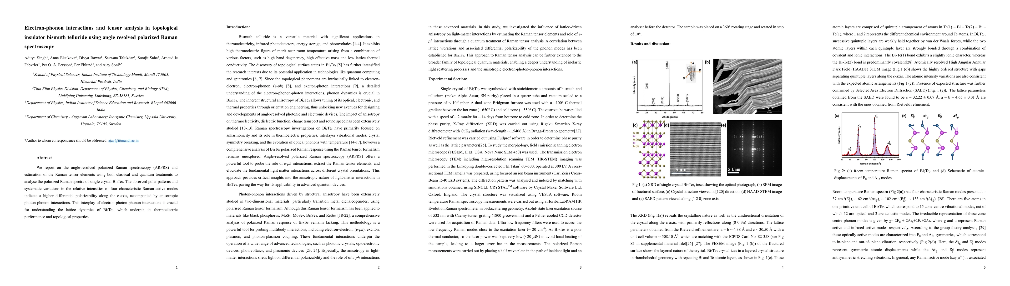 Thumbnail for Electron-phonon interactions and tensor analysis in topological
  insulator bismuth telluride using angle resolved polarized Raman spectroscopy