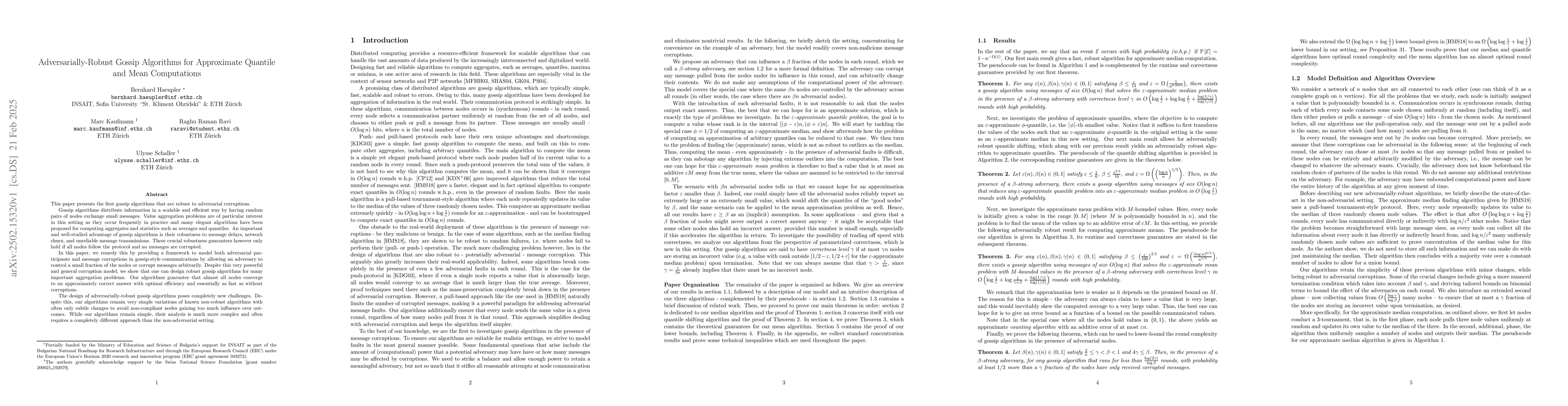 Thumbnail for Adversarially-Robust Gossip Algorithms for Approximate Quantile and Mean
  Computations