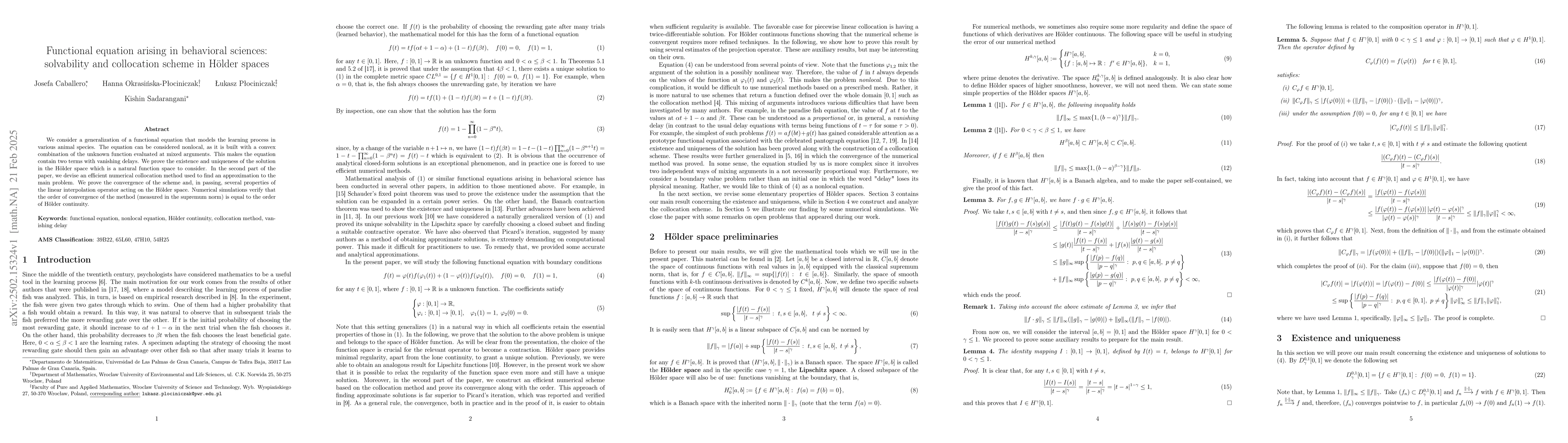 Thumbnail for Functional equation arising in behavioral sciences: solvability and
  collocation scheme in Hölder spaces
