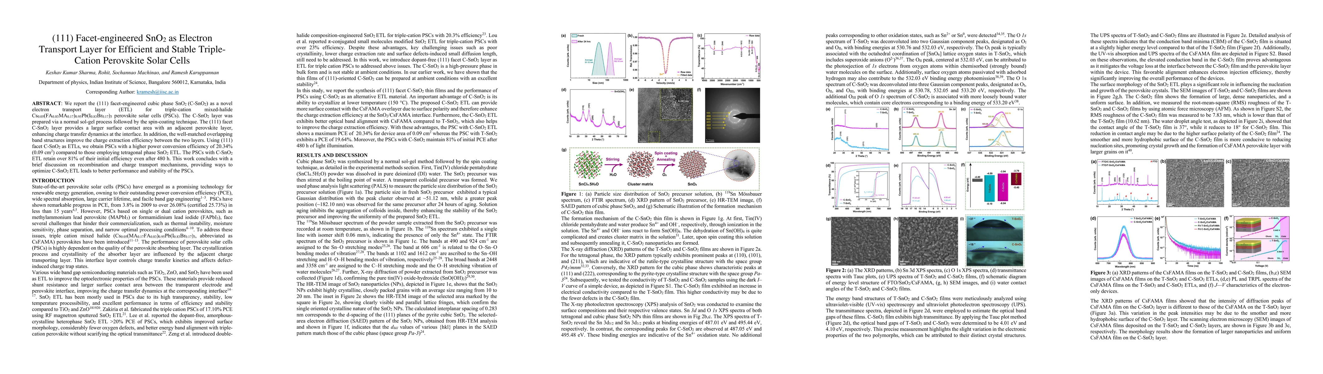 Thumbnail for (111) Facet-engineered SnO2 as Electron Transport Layer for Efficient
  and Stable Triple-Cation Perovskite Solar Cells