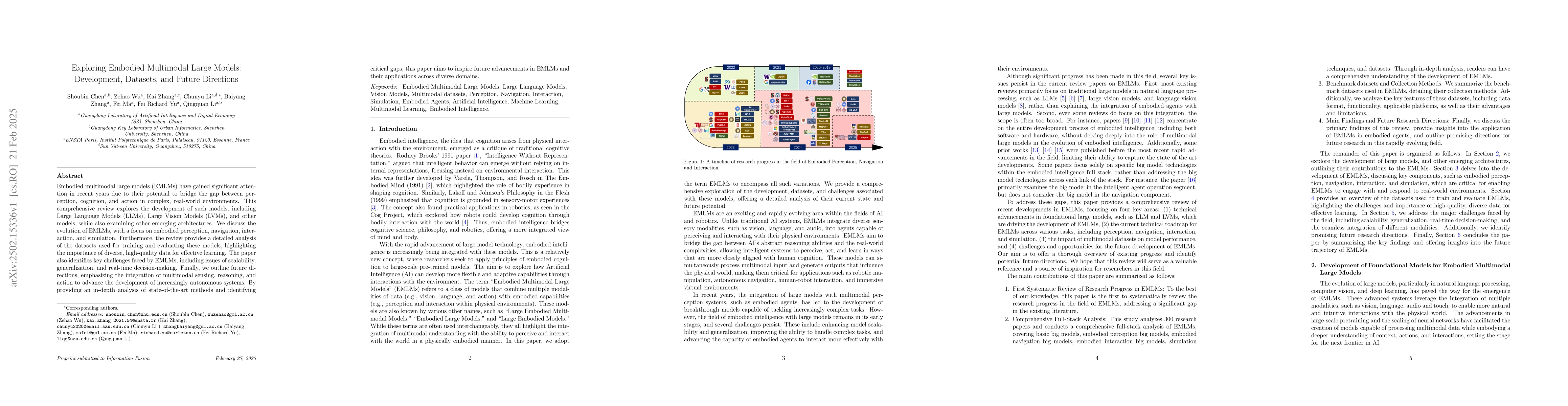 Thumbnail for Exploring Embodied Multimodal Large Models: Development, Datasets, and
  Future Directions