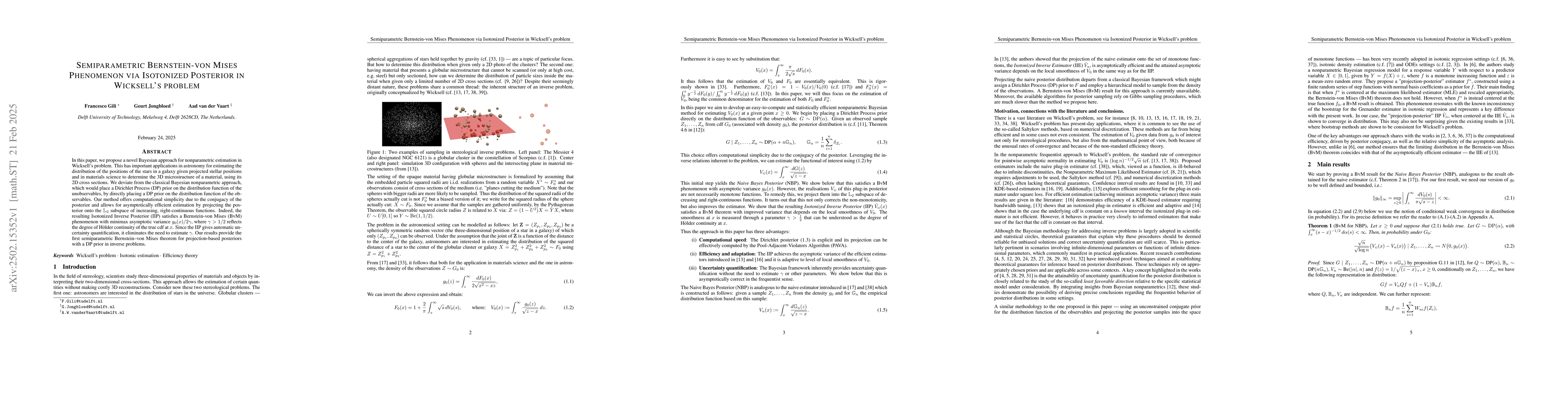 Thumbnail for Semiparametric Bernstein-von Mises Phenomenon via Isotonized Posterior
  in Wicksell's problem