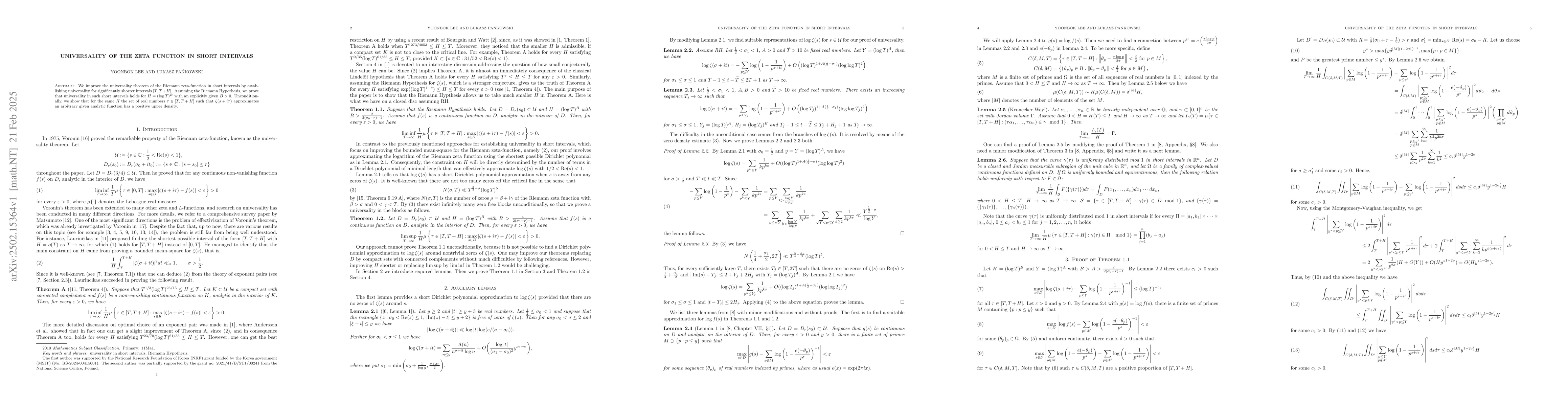 Thumbnail for Universality of the zeta function in short intervals