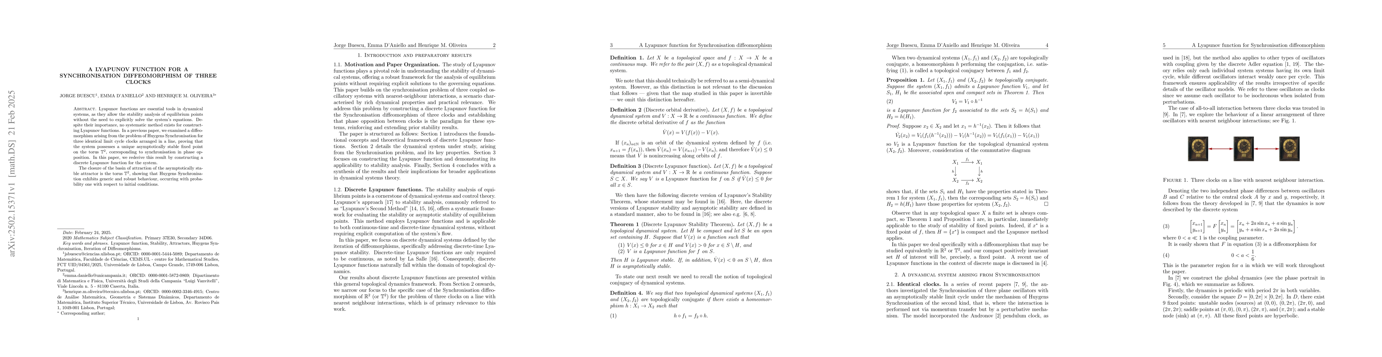 Thumbnail for A Lyapunov function for a Synchronisation diffeomorphism of three clocks