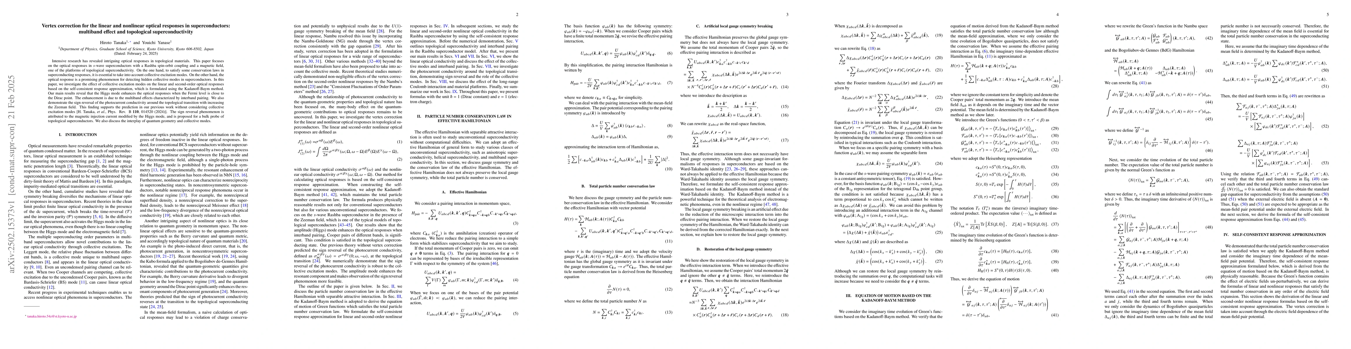 Thumbnail for Vertex correction for the linear and nonlinear optical responses in
  superconductors: multiband effect and topological superconductivity