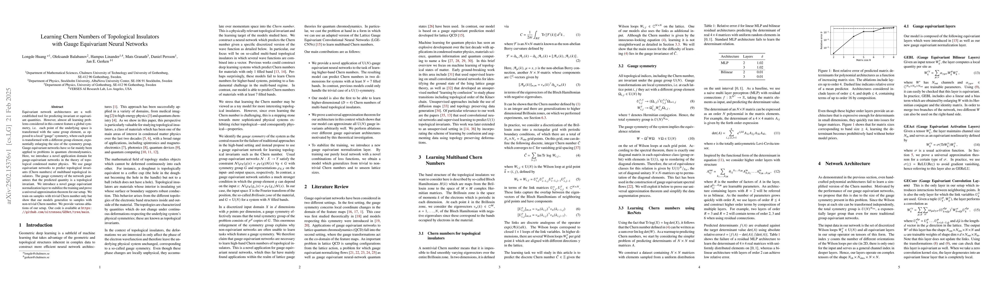 Thumbnail for Learning Chern Numbers of Topological Insulators with Gauge Equivariant
  Neural Networks