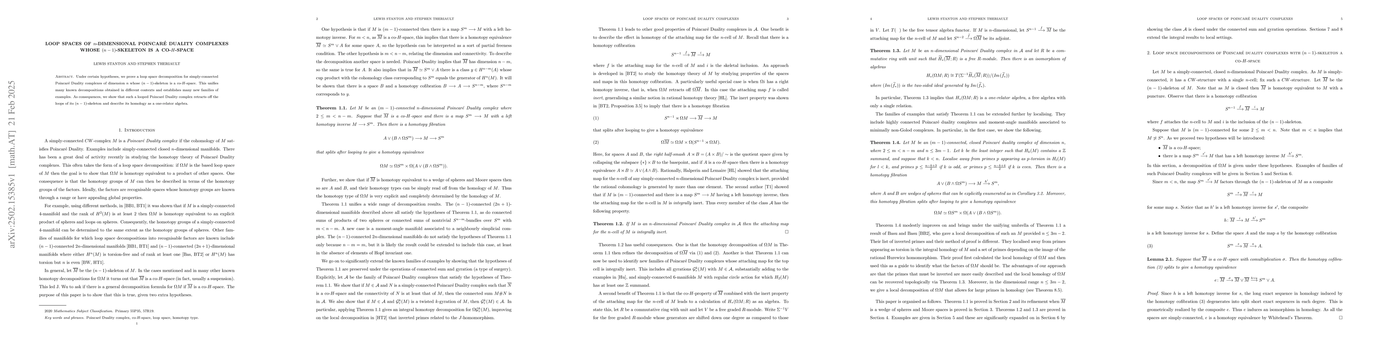 Thumbnail for Loop spaces of $n$-dimensional PoincarĂŠ duality complexes whose
  $(n-1)$-skeleton is a co-$H$-space
