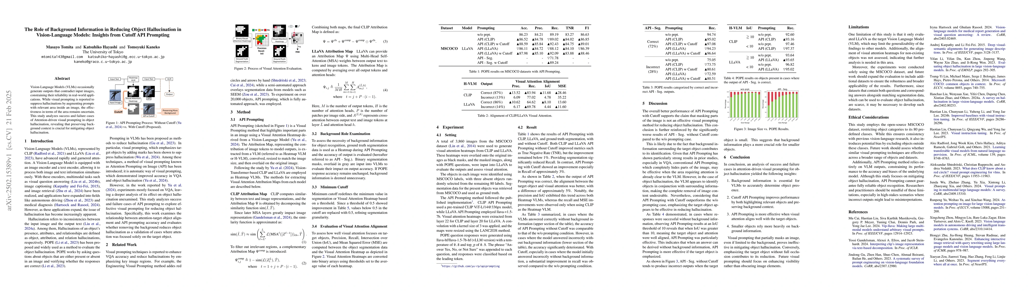Thumbnail for The Role of Background Information in Reducing Object Hallucination in
  Vision-Language Models: Insights from Cutoff API Prompting