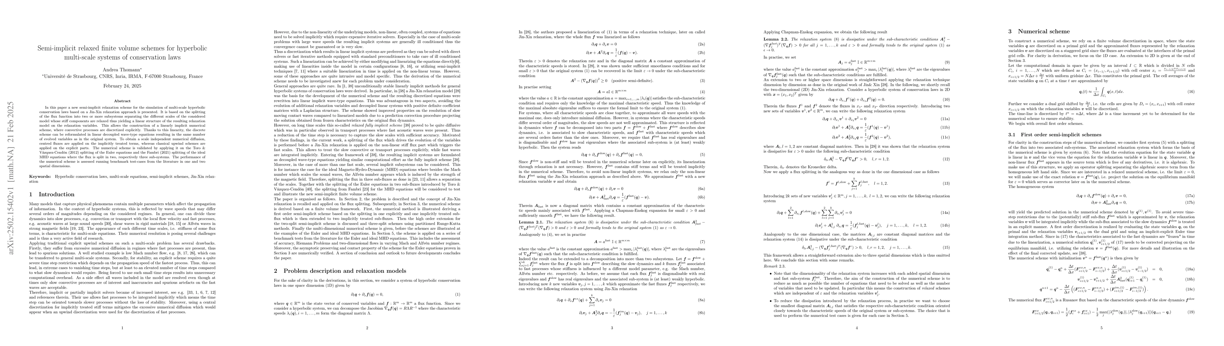 Thumbnail for Semi-implicit relaxed finite volume schemes for hyperbolic multi-scale
  systems of conservation laws