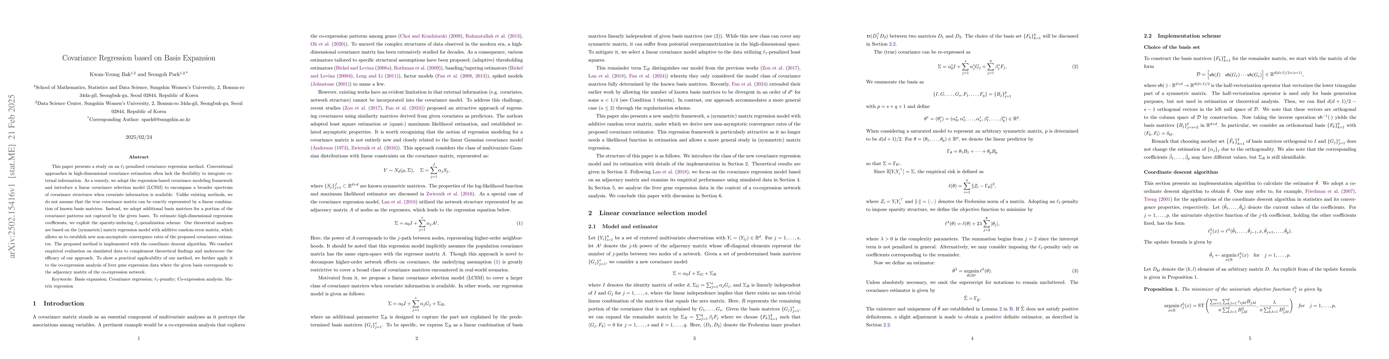 Thumbnail for Covariance Regression based on Basis Expansion