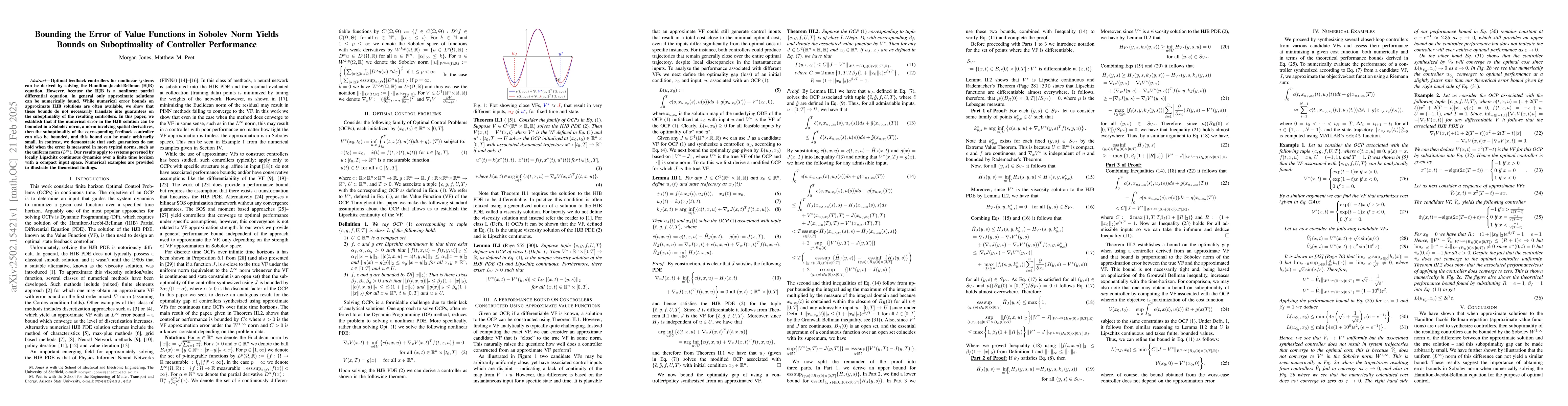 Thumbnail for Bounding the Error of Value Functions in Sobolev Norm Yields Bounds on
  Suboptimality of Controller Performance