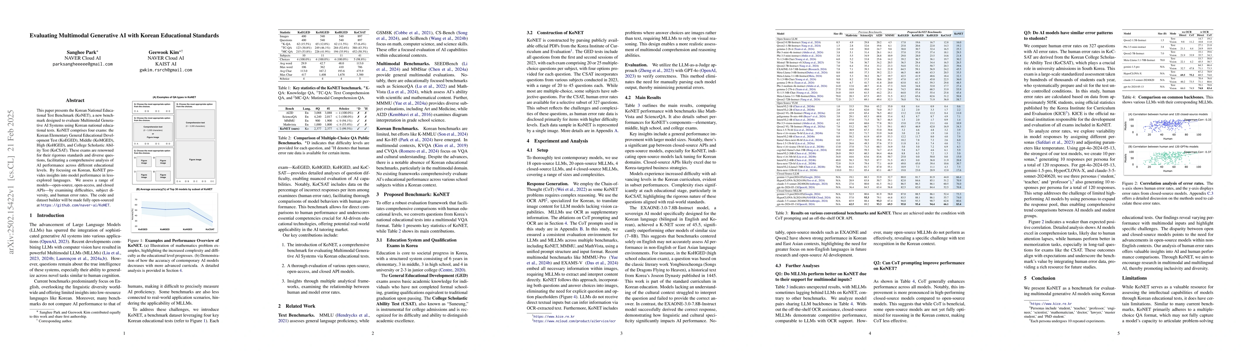 Thumbnail for Evaluating Multimodal Generative AI with Korean Educational Standards