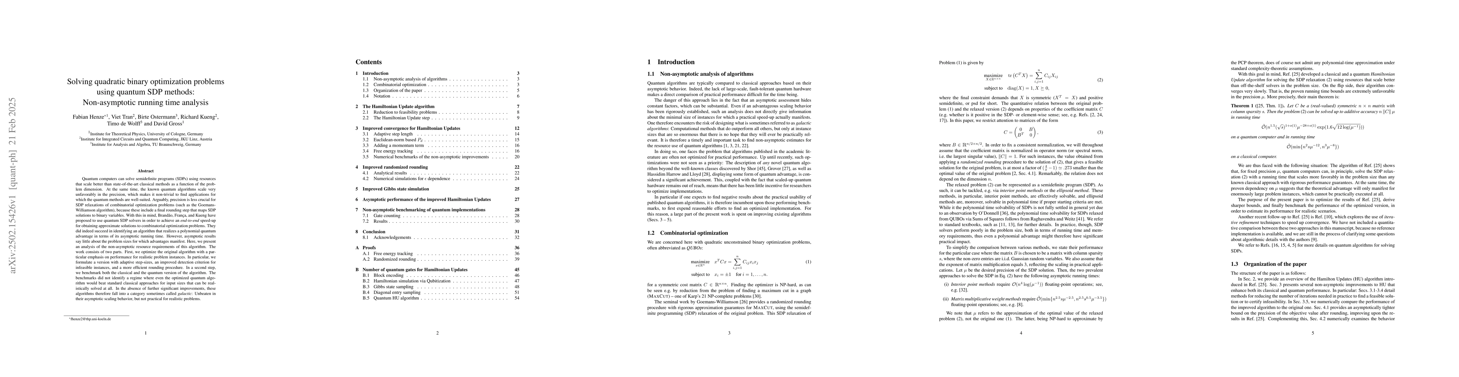 Thumbnail for Solving quadratic binary optimization problems using quantum SDP
  methods: Non-asymptotic running time analysis