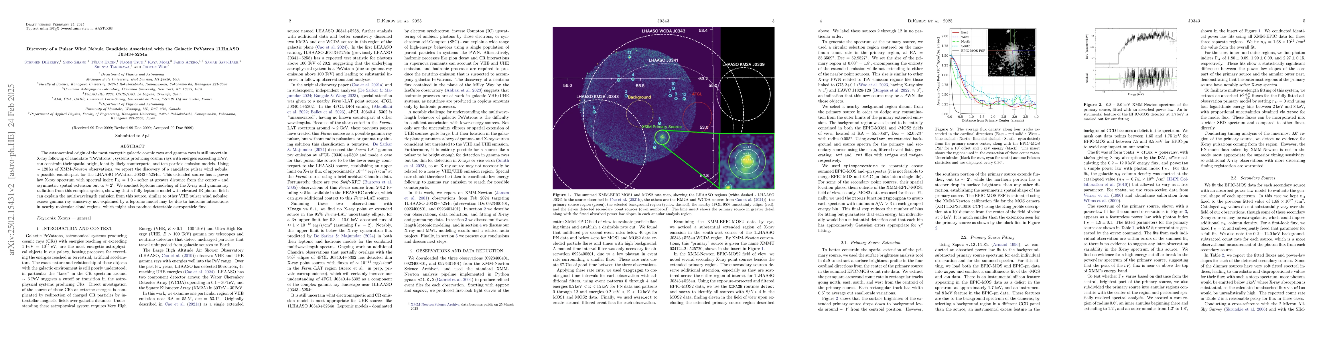 Thumbnail for Discovery of a Pulsar Wind Nebula Candidate Associated with the Galactic
  PeVatron 1LHAASO J0343+5254u