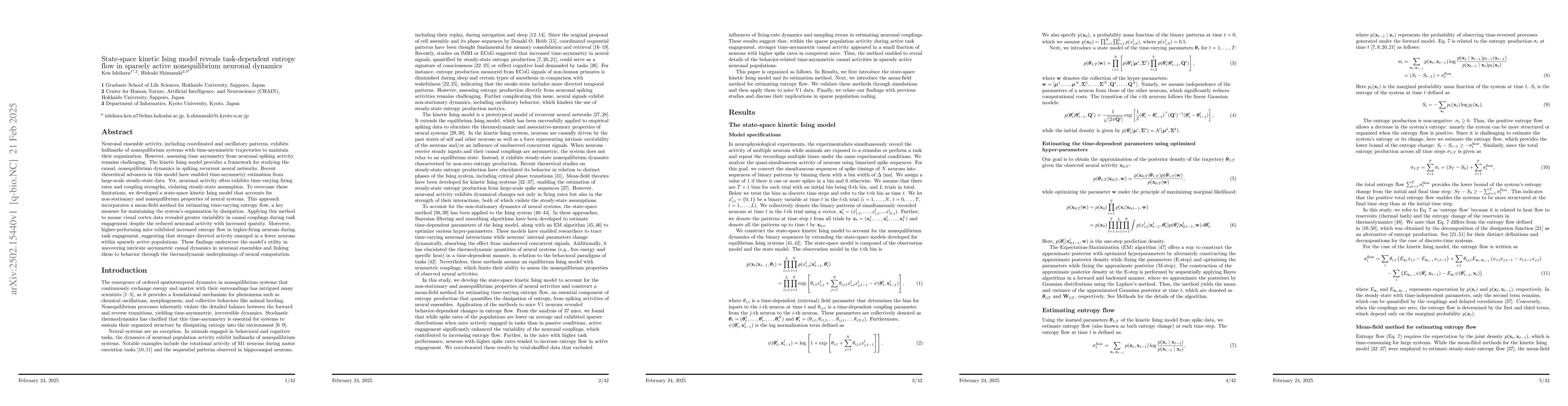 Thumbnail for State-space kinetic Ising model reveals task-dependent entropy flow in
  sparsely active nonequilibrium neuronal dynamics