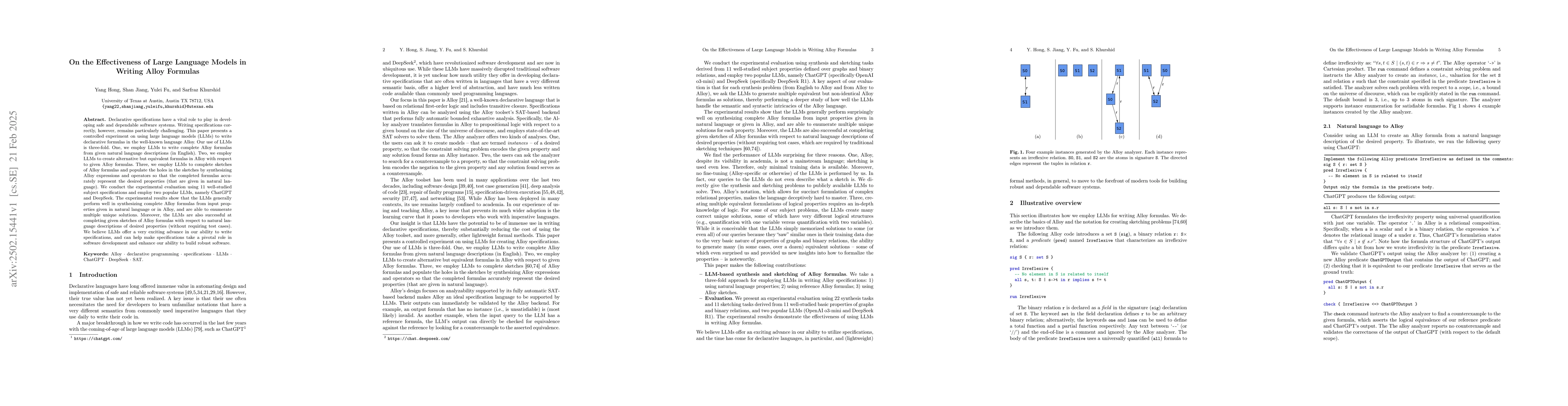 Thumbnail for On the Effectiveness of Large Language Models in Writing Alloy Formulas