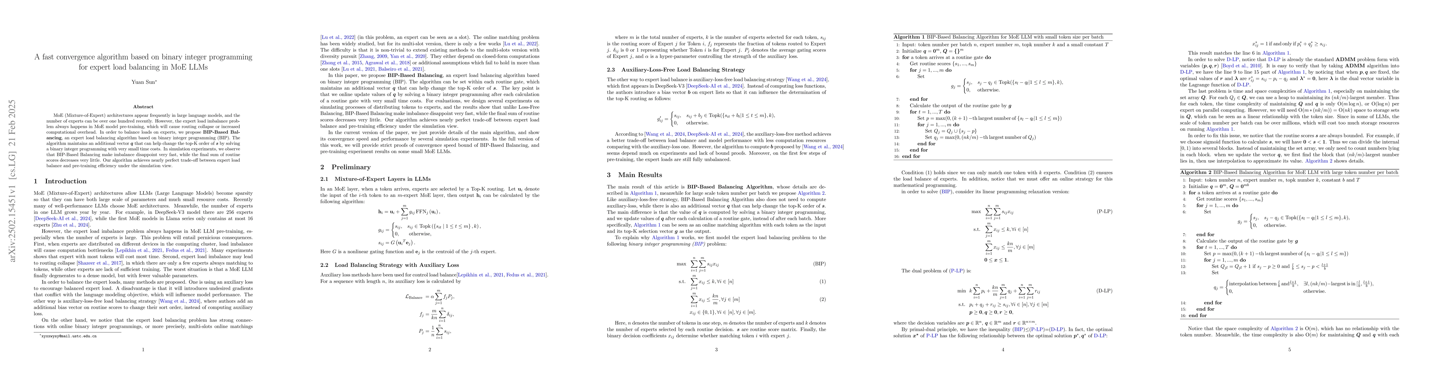 Thumbnail for A fast convergence algorithm based on binary integer programming for
  expert load balancing in MoE LLMs