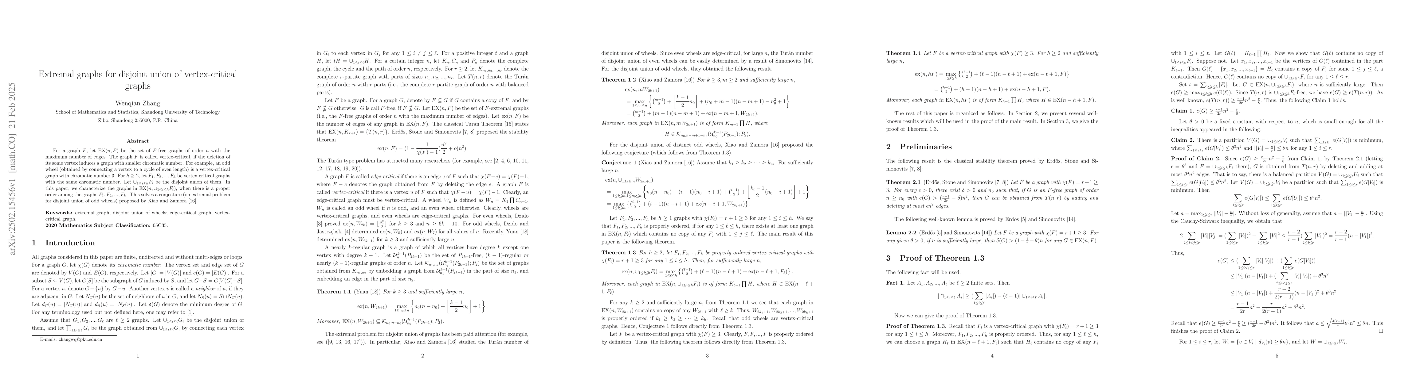 Thumbnail for Extremal graphs for disjoint union of vertex-critical graphs