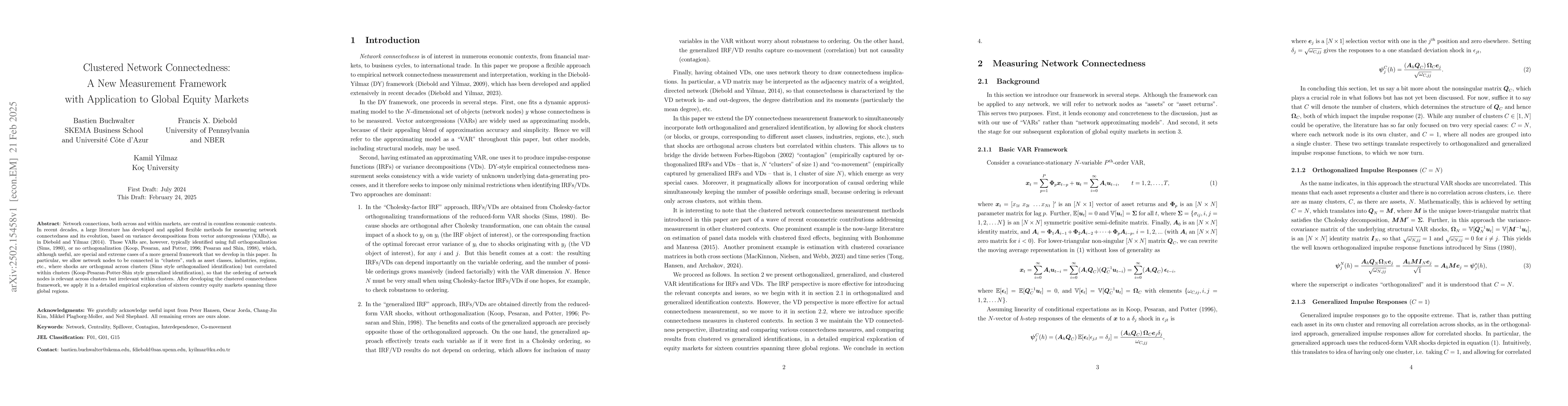 Thumbnail for Clustered Network Connectedness: A New Measurement Framework with
  Application to Global Equity Markets