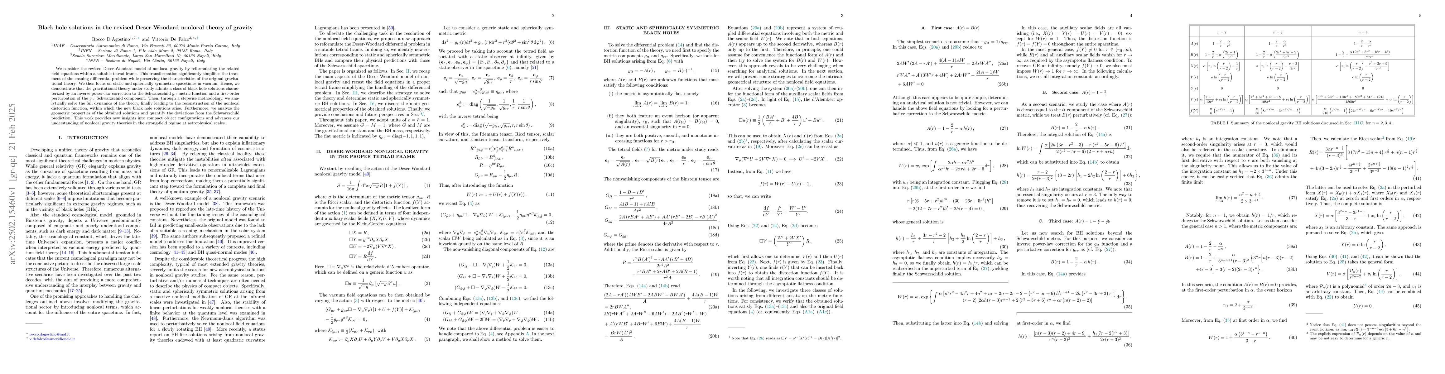 Thumbnail for Black hole solutions in the revised Deser-Woodard nonlocal theory of
  gravity