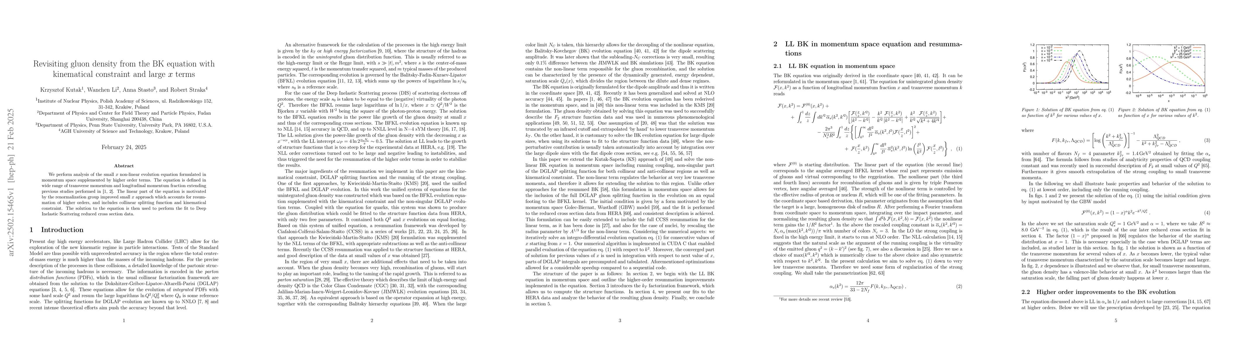 Thumbnail for Revisiting gluon density from the BK equation with kinematical
  constraint and large x terms
