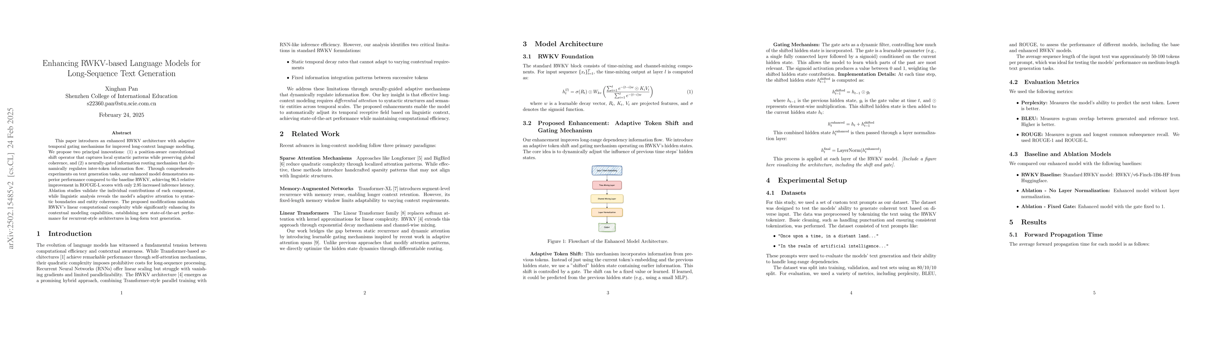 Thumbnail for Enhancing RWKV-based Language Models for Long-Sequence Text Generation