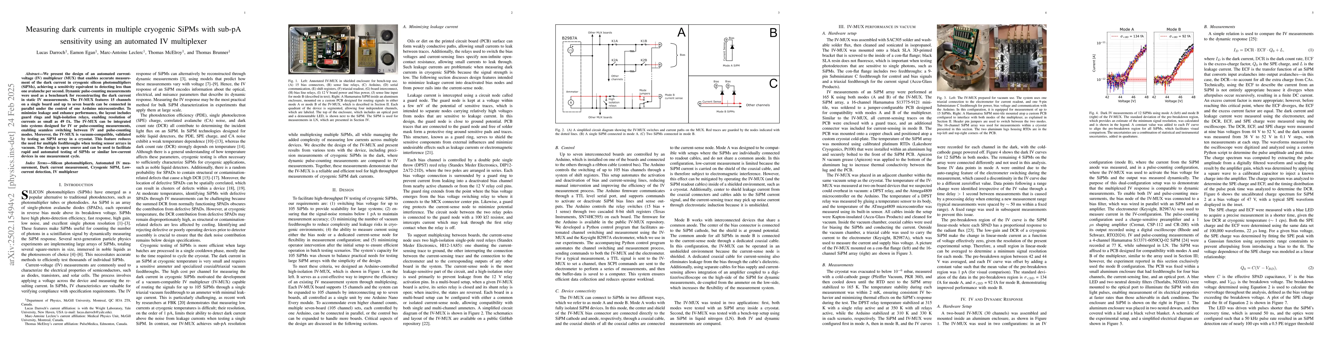 Thumbnail for Measuring dark currents in multiple cryogenic SiPMs with sub-pA
  sensitivity using an automated IV multiplexer