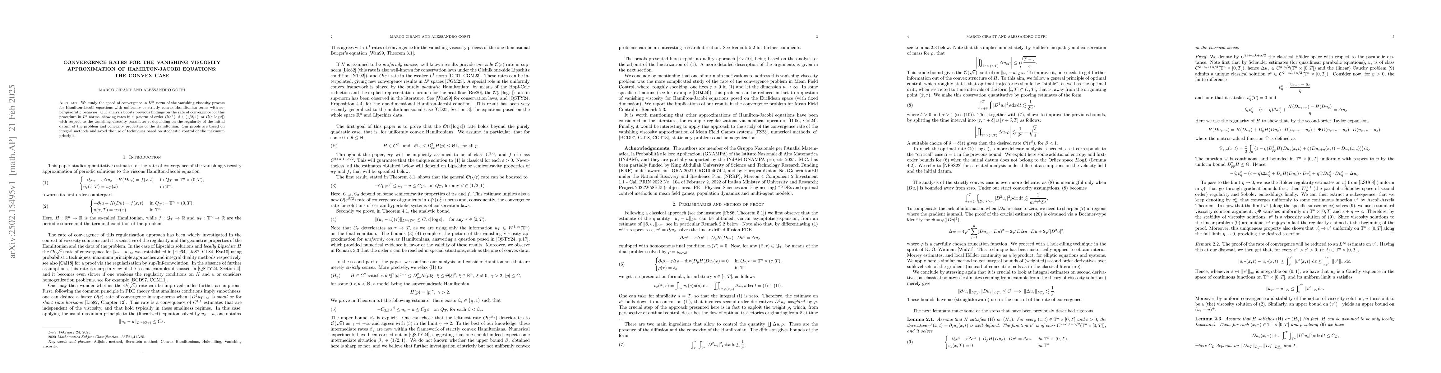 Thumbnail for Convergence rates for the vanishing viscosity approximation of
  Hamilton-Jacobi equations: the convex case