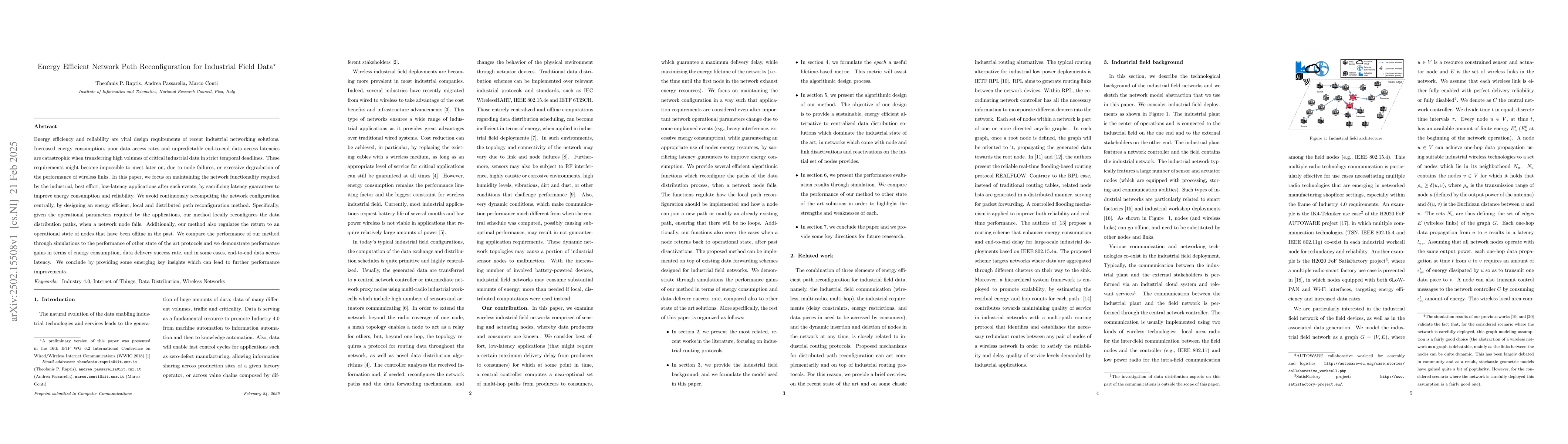 Thumbnail for Energy Efficient Network Path Reconfiguration for Industrial Field Data