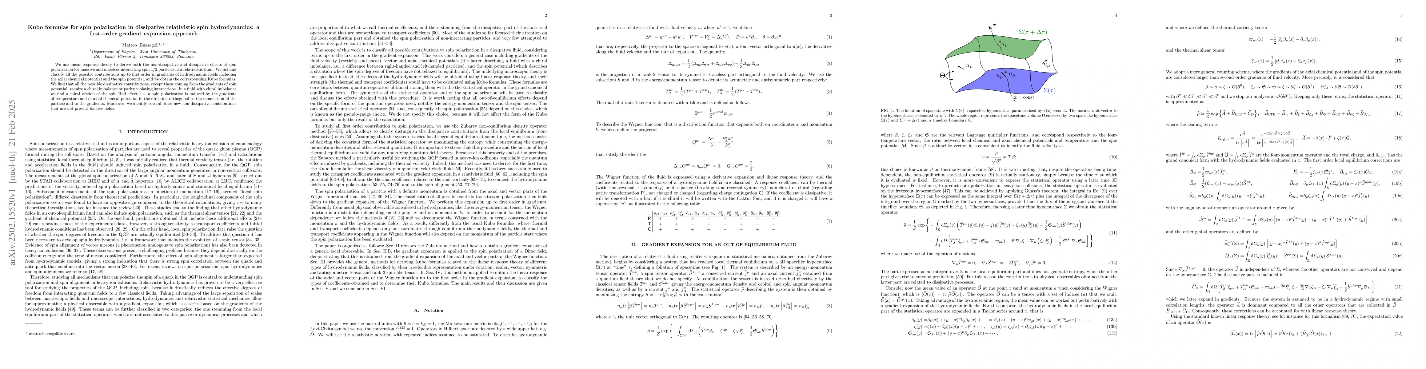 Thumbnail for Kubo formulas for spin polarization in dissipative relativistic spin
  hydrodynamics: a first-order gradient expansion approach