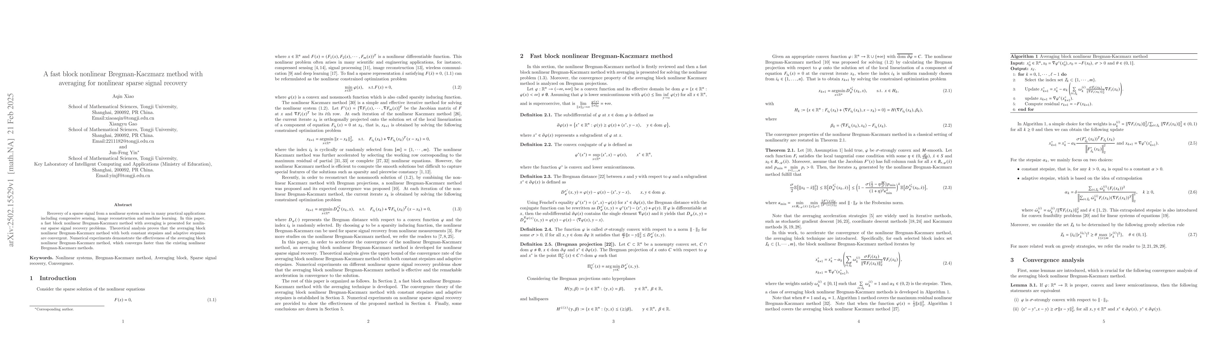 Thumbnail for A fast block nonlinear Bregman-Kaczmarz method with averaging for
  nonlinear sparse signal recovery