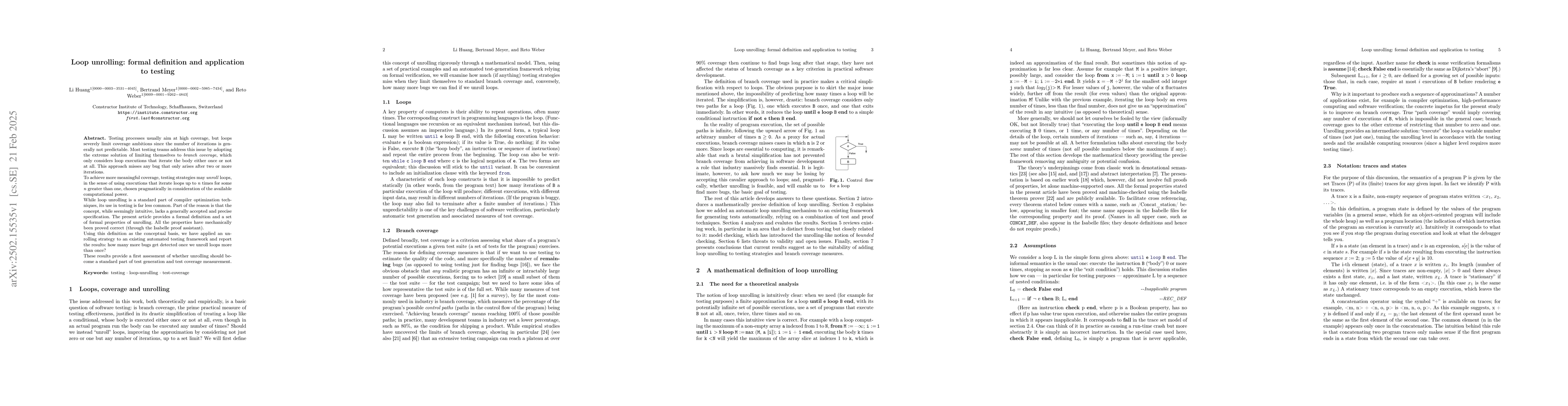 Thumbnail for Loop unrolling: formal definition and application to testing