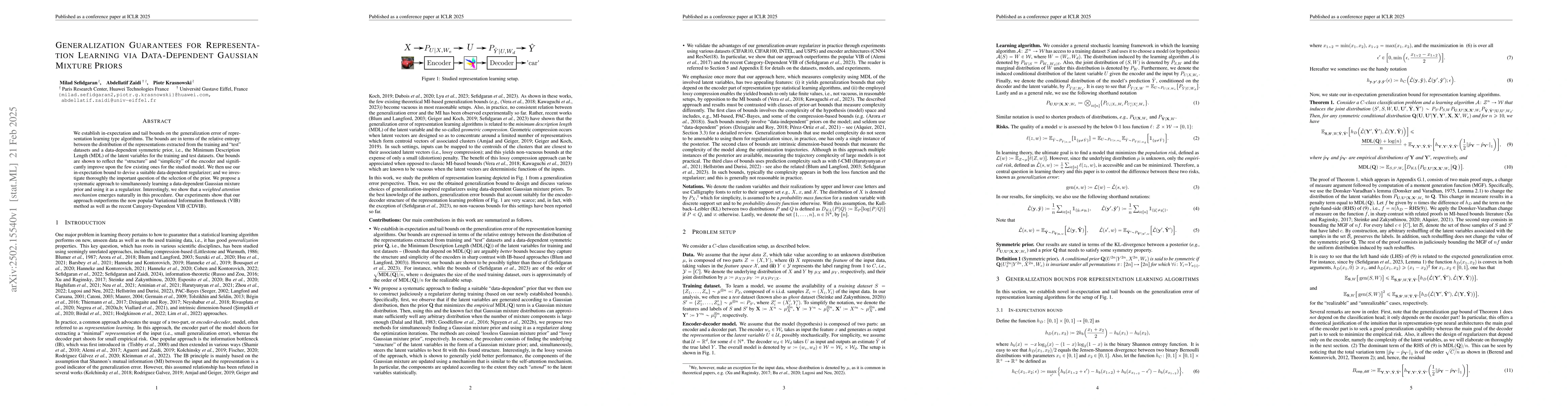 Thumbnail for Generalization Guarantees for Representation Learning via Data-Dependent
  Gaussian Mixture Priors