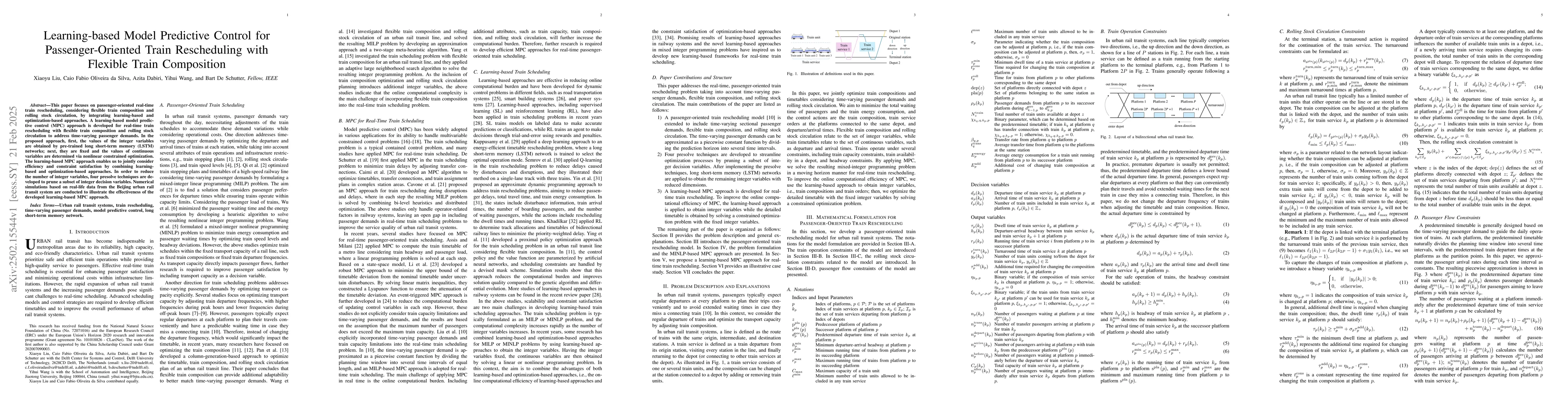 Thumbnail for Learning-based Model Predictive Control for Passenger-Oriented Train
  Rescheduling with Flexible Train Composition