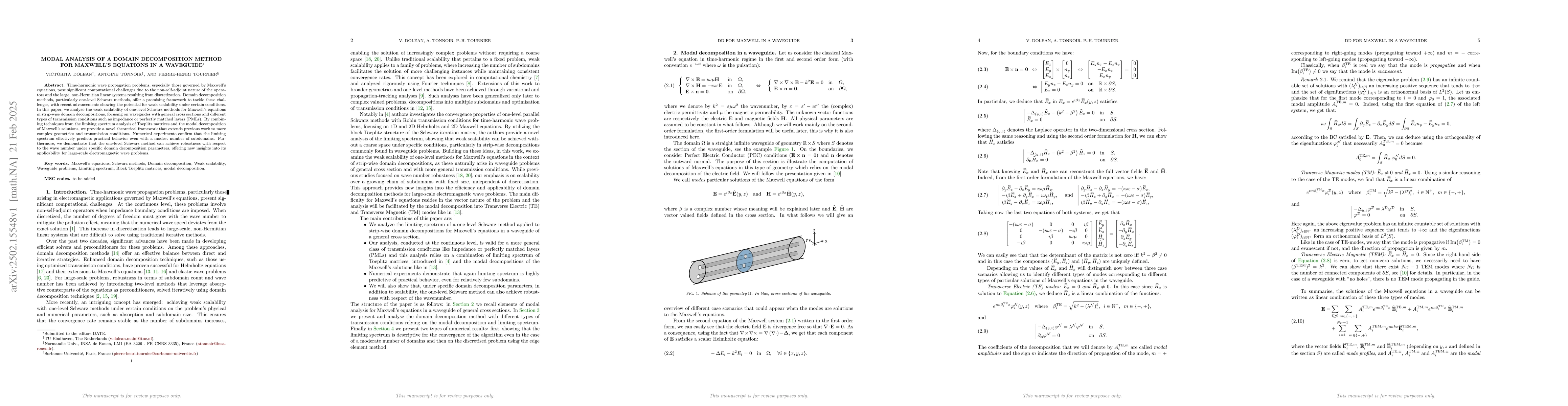 Thumbnail for Modal analysis of a domain decomposition method for Maxwell's equations
  in a waveguide