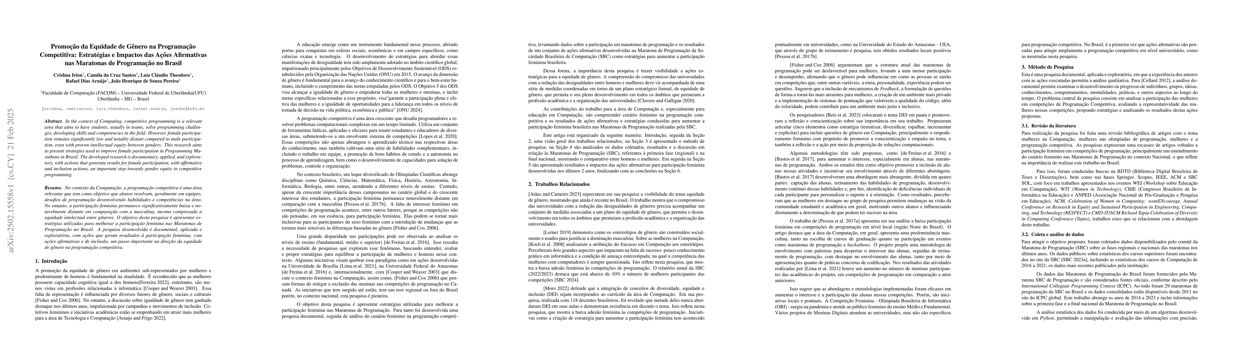 Thumbnail for Promoting Gender Equality in Competitive Programming: Strategies and
  Impacts of Affirmative Actions in Programming Marathons in Brazil