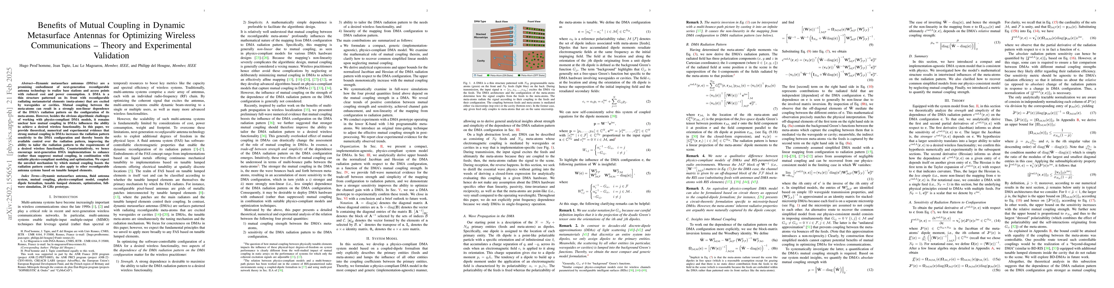 Thumbnail for Benefits of Mutual Coupling in Dynamic Metasurface Antennas for
  Optimizing Wireless Communications -- Theory and Experimental Validation