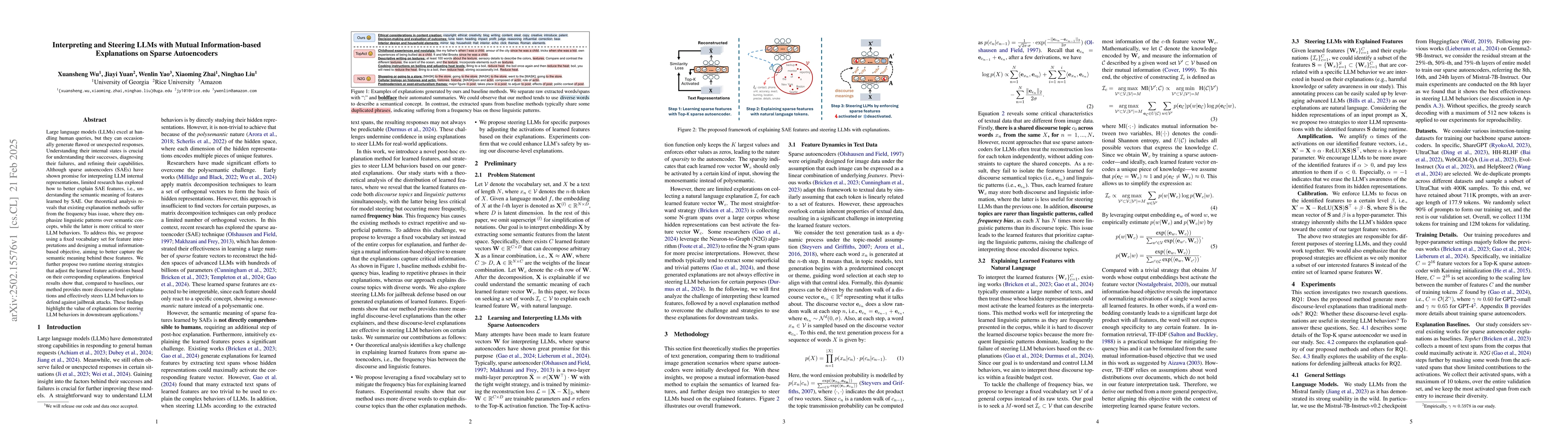Thumbnail for Interpreting and Steering LLMs with Mutual Information-based
  Explanations on Sparse Autoencoders