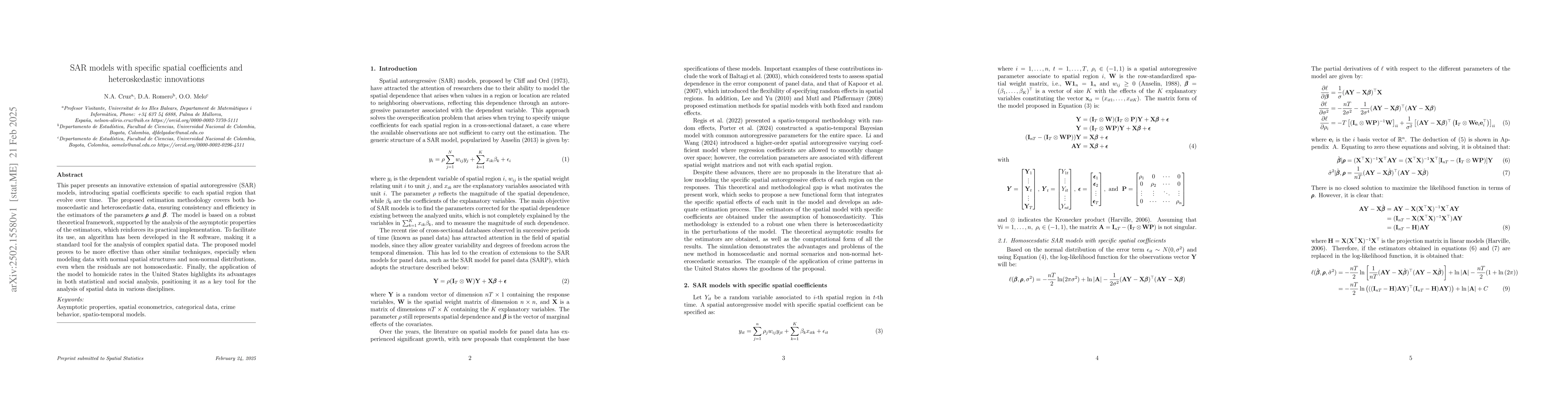 Thumbnail for SAR models with specific spatial coefficients and heteroskedastic
  innovations